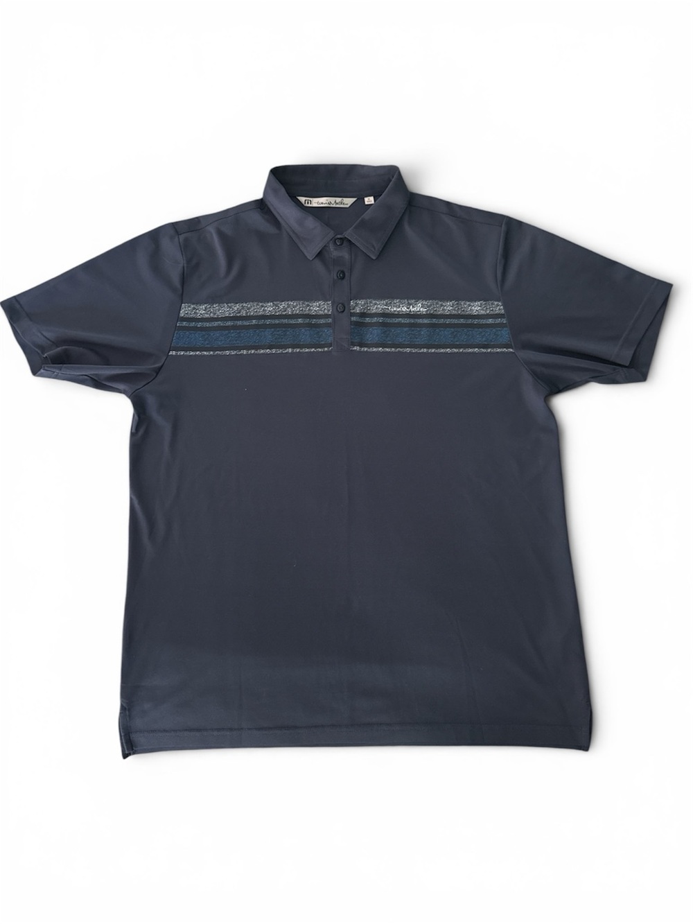Travis Mathew Navy Polo with Horizontal Chest Stripes